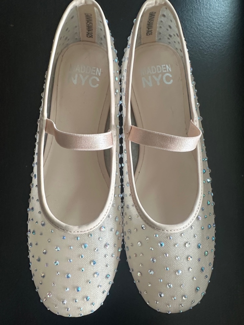 Girls' Nude Pink Rhinestone Mary Jane Ballet Flats